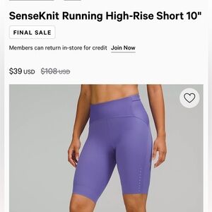 Lululemon SenseKnit Running High-Rise Short 10"